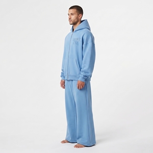 High Quality Men Cotton Fleece Tracksuit Custom Two Piece Set Full Zip Hoodie <b>Wide</b> <b>Leg</b> <b>Jogger</b> Custom Logo - Product Image 4