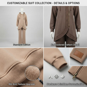 REDDITO Women Autumn Embroidery Hooded Long Sleeve Fleece Islamic Tracksuit Set Regular Fit Solid Color Casual Wear Knee Length - Product Image 5