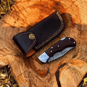Premium Damascus Folding Knife Wood Handle EDC Pocket Knife Leather Case OEM Supplier USA EU Gift Him TARJ ENTERPRISES <b>Drop</b> - Product Image 4