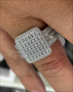 Women's Rhodium Plated Stainless Steel Cocktail <b>Ring</b> With Micro Pave Round Diamonds Geometric Glam Style Engagement Wedding <b>Ring</b> - Product Image 4