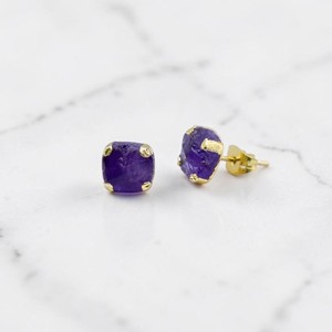 Raw Amethyst Gemstone Cushion Shape <b>Studs</b> Earrings Jewelry - Gold Electroplated Wholesale Handmade <b>Studs</b> <b>for</b> <b>Men</b> and Women - Product Image 2