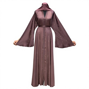 New Modest Dubai Kaftan Abaya Polyester Beaded <b>Sequined</b> Muslim Traditional Handmade Wedding V Neck Ankle Length Long Sleeve - Product Image 1