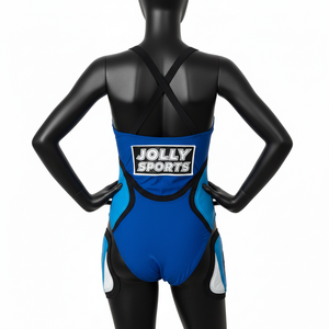 Conjunto de Baño de Alta Calidad en Poliéster y Spandex, Diseño de Paneles en Azul, Negro y Blanco, Logotipo Bordado Personalizado para Mujer - Product Image 3