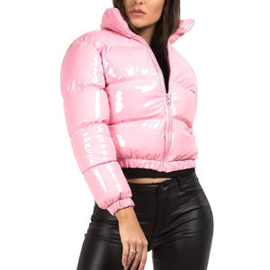 Blouson matelassé rose à col montant, fermeture éclair, coupe-vent, manteau d'hiver décontracté, coupe courte et ajustée, unisexe - Product Image 1