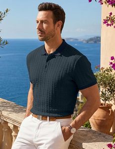 Camisa Polo Casual Aero Knit para Hombre, Texturizada, de Manga Corta, Elástica, para Golf, Vacaciones de Verano, Playa, con Cuello - Product Image 5