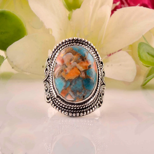 Bague de déclaration bohème en argent sterling 925 avec turquoise coquillage, faite à la main, pour femme, idéale pour les fêtes et les mariages - Product Image 3