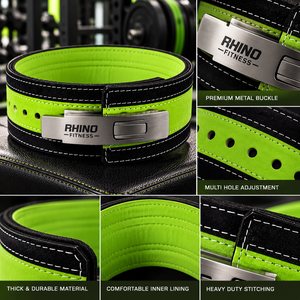 Cinturón de Levantamiento de Pesas Ajustable de Neopreno Rhino Fitness, Protección Profesional, Color Verde Neón, Soporte Lumbar Duradero para Adultos - Product Image 5