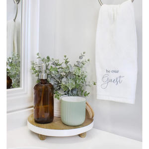 Support décoratif blanc avec contremarches rondes en bois de manguier naturel écologiques Lot de 2 garnitures en émail pour l'affichage de la ferme à la maison - Product Image 5