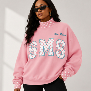 เสื้อสเวตเชิ้ตคอเต่าแต่งขอบลายตารางสไตล์วิทยาลัยสำหรับวันแข่งขันกีฬา ผ้าฟลีซหนานุ่ม ตัวอักษร SJR แบบโค้ง สำหรับผู้หญิง - Product Image 6
