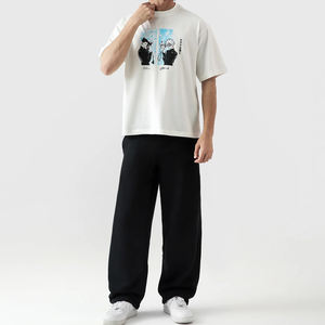 Camiseta de Manga Corta de Anime, Personalizada, de Poliéster/Algodón, Tejida, Lavada, Estilo Holgado, Urbano, Hip Hop, Oversize, Casual y Elegante para Hombre - Product Image 3