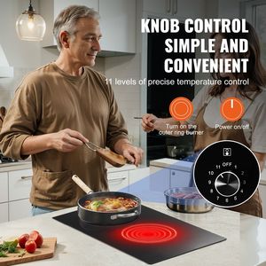 Placa de Cocción Eléctrica Integrada de 12 Pulgadas y 1800W, Estufa de Inducción de 2 Quemadores con Panel de Vidrio Cerámico y Perillas, Placa de Cocción Radiante - Product Image 1