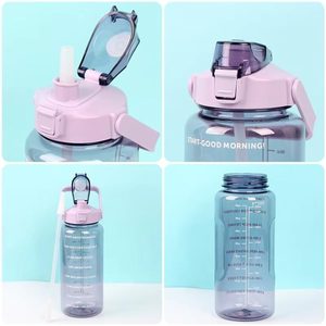 Botella de agua grande con pajita y asa, con marcas de tiempo, botella motivacional para gimnasio y deporte, botella de agua, botella de plástico. - Product Image 6