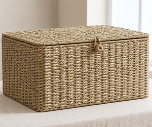 LAVIHEXCO Panier de rangement rectangulaire en jonc de mer tressé à la main avec couvercle, anti-poussière, design moderne pour jouets et décoration intérieure - Product Image 3