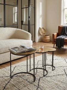 Modern Round Metal Coffee <b>Table</b> Set <b>Marble</b> Top Nesting Side <b>Tables</b> Durable Finish Minimalist Living Room 45 38 30 Cm Diameter - Product Image 3