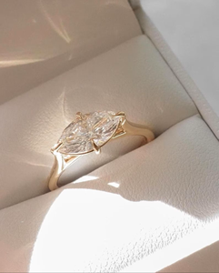 Bague de fiançailles solitaire en or massif 14 carats avec moissanite taille marquise de luxe, bijoux fins minimalistes, vente en gros - Product Image 6