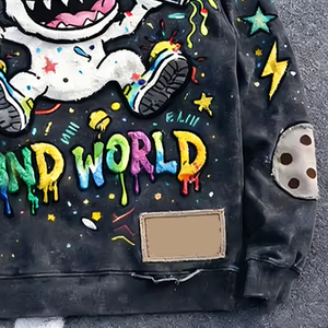 Sudadera con Capucha para Hombre, con Logotipo Personalizado, Estilo Desgastado, Bordado, Efecto Descolorido por el Sol, Estampado Vintage, Sudadera Extra Grande, Lavado Ácido, de Algodón - Product Image 5