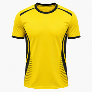 Maillot de tennis sublimé pour homme, col rond, manches courtes, coloris jaune et noir, séchage rapide, le plus vendu, OEM - Product Image 1