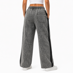 Pantalon de jogging oversize vintage délavé à l'acide pour femme, taille haute, en molleton, décontracté, athlétique, streetwear avec poches - Product Image 3