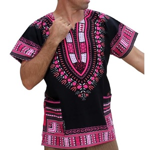 Chemise Dashiki Africaine pour Homme, Imprimé Géométrique Noir & Orange, Col en V, Manches Courtes, Grande Taille, avec Poches, Respirante - Product Image 4
