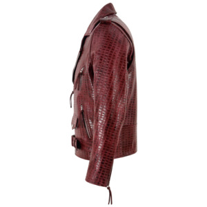 Veste de motard en cuir de vachette embossé à motif croco, style BRANDO, pour homme, avec fermeture éclair croisée - Product Image 3