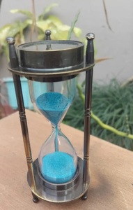 Traditional Glass Sand <b>Timer</b> with Blue Sand Christmas Décor Handmade Hourglass for Festive Table Display - Product Image 4