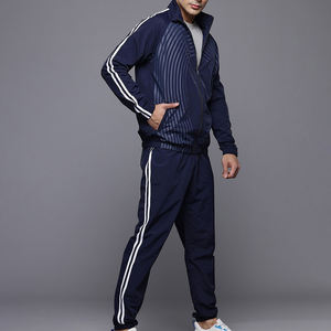 Survêtement rayé bleu marine à manches longues avec fermeture éclair sur le devant, vêtement décontracté avec poches latérales, style automne, coupe régulière, polyester - Product Image 2