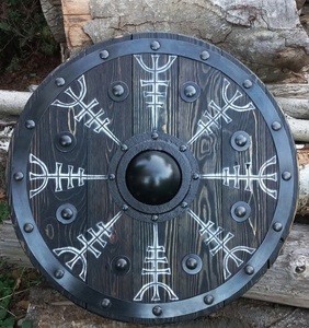 Escudo Nórdico Medieval Hecho a Mano, Escudo Redondo de Guerrero Vikingo para Eventos Históricos, Exhibiciones de Disfraces y Colección - Product Image 5