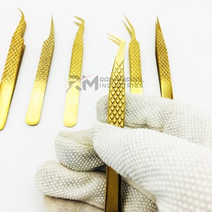 RMI Diamond Grip Stainless Steel High Quality Anti-Static Precision Eyelash Extension Tweezers Custom Logo Plasma Gold Tweezer - Product Image 4