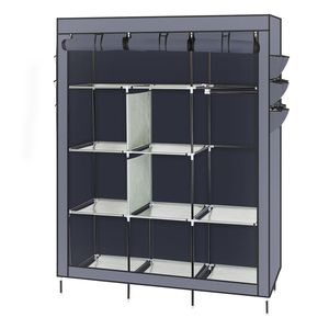 Armadio Moderno Pieghevole in Plastica con Telaio in Metallo e Tessuto Non Tessuto Grigio per Camera da Letto e Soggiorno - Product Image 1