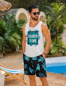 Conjunto de Camiseta sin Mangas y Pantalones Cortos Hawaianos para Hombre, Estilo Aloha Tropical, Dos Piezas, Casual, para Playa y Uso Diario - Product Image 5
