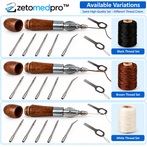 Kit d'outils de couture en cuir avec aiguilles interchangeables, fil de 3 couleurs, manche en bois, pour la fabrication de bijoux et la réparation ZETOMEDPRO - Product Image 6