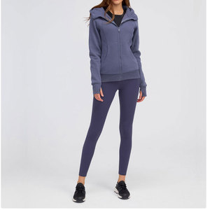 Sweat-shirt à capuche pour femme, couleur unie, fermeture éclair, manches longues, tricoté, respirant, coupe régulière, avec poches, pour l'automne - Product Image 6