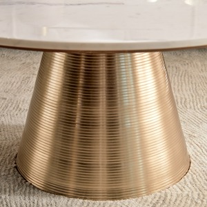 Mesa de centro ovalada moderna con superficie de mármol blanco y base de latón, mueble para sala de estar - Product Image 5