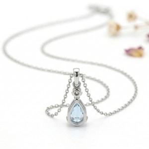 Colgantes y Dijes Finos de Gema Azul Corte Pera Aries Courage, Joyería de Diseño en Oro Blanco de 14K, Última Llegada, Tesoro de Cumpleaños de Marzo - Product Image 3