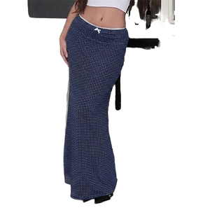 Falda Midi de Mujer, Estilo Vintage, Negra, con Estampado de Puntos, Cintura Alta, Línea A, Versátil y a la Moda, 2026, 100% Poliéster - Product Image 1