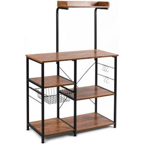 Estante de Almacenamiento de Cocina de Acero al Carbono de 4 Niveles con Cesta y 5 Ganchos - Product Image 3