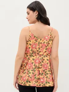 Top Moderno para Mujer, Amarillo Estampado, de Algodón con Tirantes Finos y Cuello Mao, para Fiestas, Bodas y Ocasiones Festivas - Product Image 6