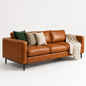Mid-Century Modern Genuine Cowhide Leather Sofa 3 Seater Brown Leather Couch <b>for</b> Modern Stylish Living Rooms Furniture - Product Image 3