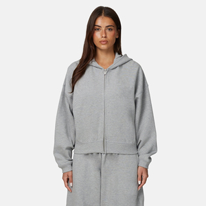 Sudadera con Capucha Gris para Mujer, con Cierre, Informal, de Forro Polar, Manga Larga, Color Sólido, para Otoño - Product Image 3