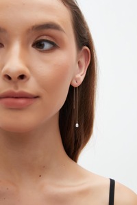 14K Gold Pear Shape Lab Grown Diamond Threader Earring Chain Earring Charm Christian Party <b>Gift</b> for Women Mothers Day - Product Image 4