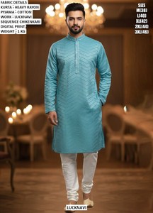 Kurta Tradicional Veerangan de Rayón, Largo hasta el Suelo, Corte Regular, Estilo Herencia, para Fiesta - Product Image 6