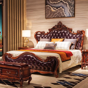 Luxury European Style Green Headmaster King Size <b>Bed</b> <b>Frame</b> Hand Carved Mahogany Classic Master Bedroom Furniture Set - Product Image 6