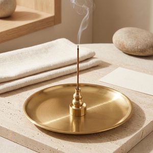 Wholesale Luxe Golden Palm Tree Incense Vessel Marble Print Base <b>Wooden</b> <b>Plinth</b> Stand - Product Image 6