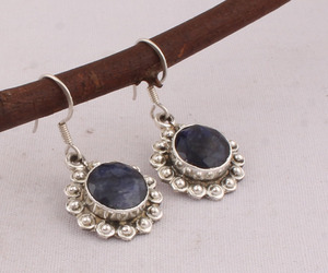 Pendientes de Zafiro Azul Natural, Plata de Ley 925, Estilo Victoriano Vintage, Gemas Azules Reales, Joyería al por Mayor - Product Image 6