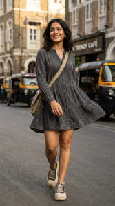 Vestido Camisero de Mezclilla con Dobladillo en Capas y Bordes Deshilachados, Manga Larga, Mini, Casual, Holgado, Estilo Otoñal, Cómodo y Transpirable - Product Image 2