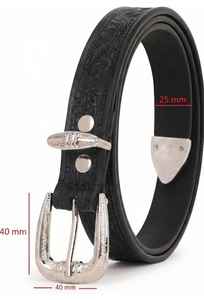 Cinturón de Cuero Grabado Floral Estilo Vaquero Vintage Internacional al por Mayor para Hombre y Mujer, 25mm, con Grabado Plateado - Product Image 2