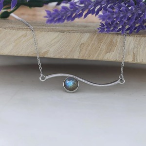 925 Sterling Silver Blue Flashy Labradorite 8 mm Round Bezel Rhodium Plated Pendant Minimalist Women Wedding Jewelry <b>Necklace</b> - Product Image 5