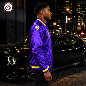 Veste bomber en satin pour hommes de la fraternité Omega Embroidery, vente en gros |   Blouson bomber pour homme personnalisé brodé pour l'hiver - Séchage rapide - Product Image 3