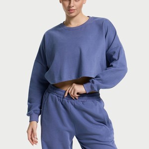 Nueva Sudadera Corta Extra Grande para Mujer con Logotipo Personalizado, Sudadera de Algodón y Felpa con Hombros Caídos y Cuello Redondo, Sudadera de Alta Calidad - Product Image 1