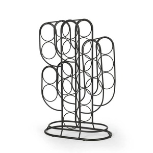 Porte-bouteilles de vin autoportant en métal noir moderne, design géométrique abstrait, support à bouteilles de vin en fil métallique industriel - Product Image 1